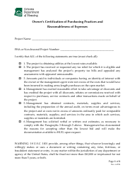 Document preview: Owner's Certification of Purchasing Practices and Reasonableness of Expenses - Arizona