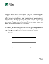 Owner&#039;s Certification of Purchasing Practices and Reasonableness of Expenses - Arizona, Page 2