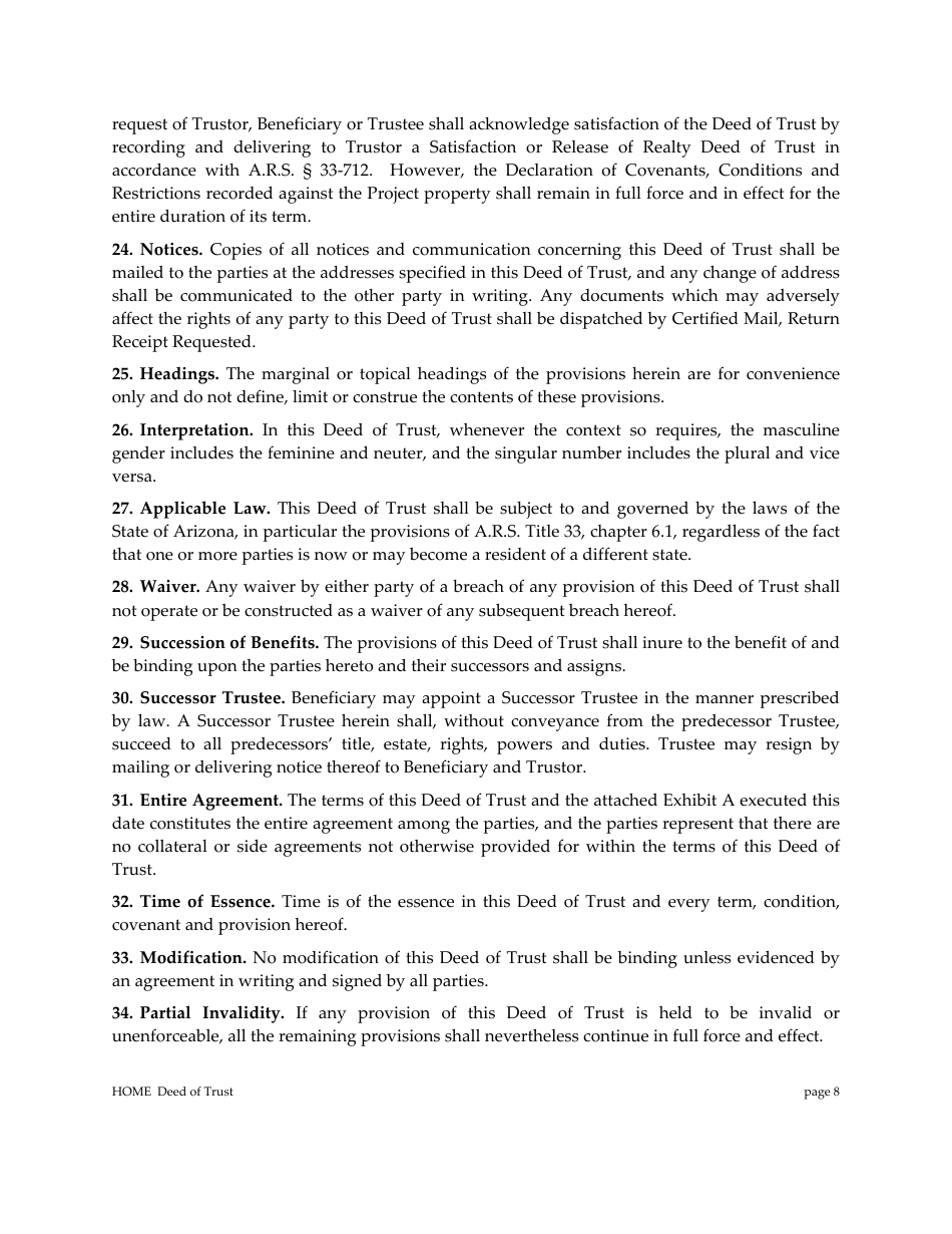 Deed of Trust - Draft - Arizona, Page 8