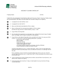 Form SC-6 &quot;Vacancy Claims Checklist&quot; - Arizona