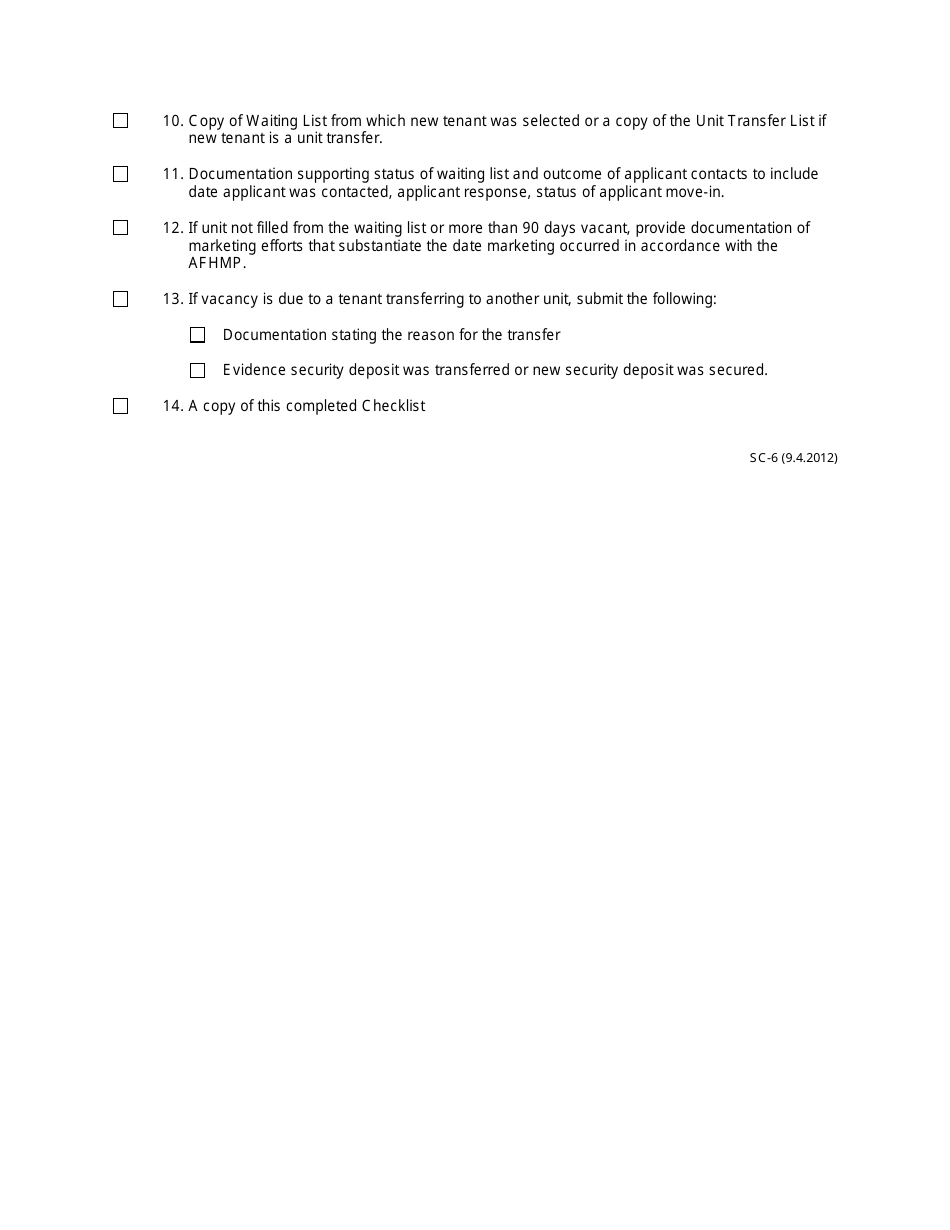 Form SC-6 Vacancy Claims Checklist - Arizona, Page 2