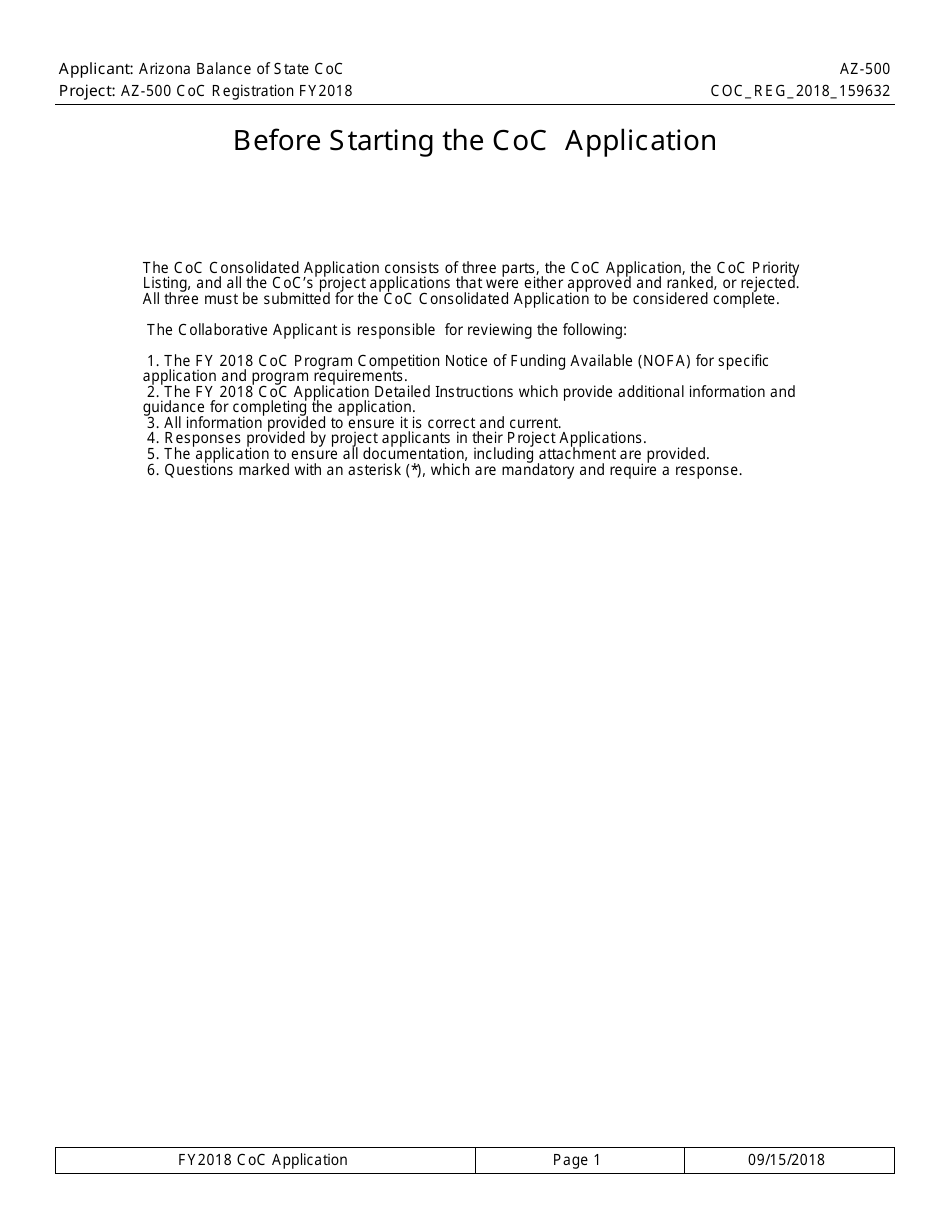 Form AZ-500 Coc Registration Application - Arizona, Page 1