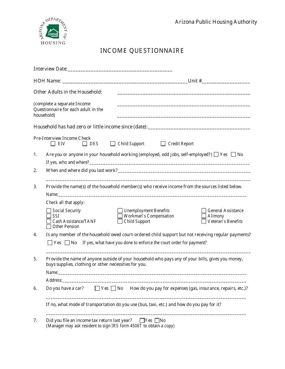 Interview and Income Questionnaire - Arizona, Page 4