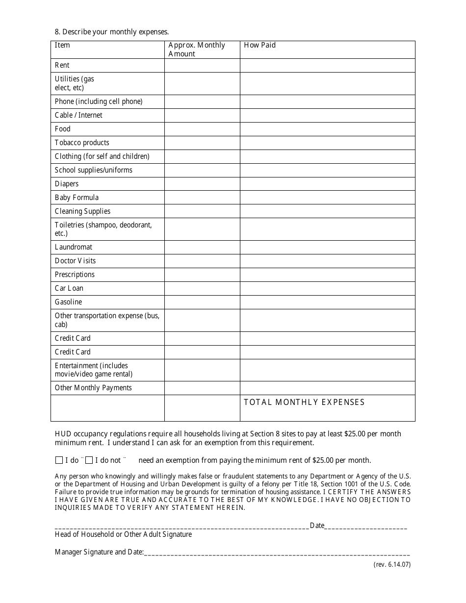 Interview and Income Questionnaire - Arizona, Page 5