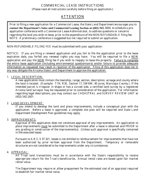 Instructions for "Commercial Lease" - Arizona Download Pdf