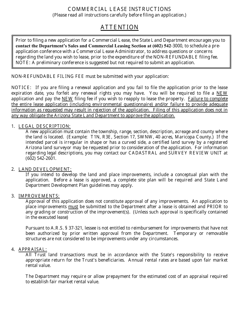 Instructions for Commercial Lease - Arizona, Page 1