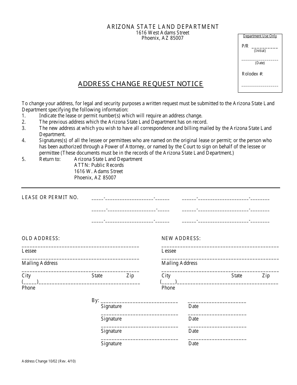 Arizona Address Change Request Notice Fill Out, Sign Online and