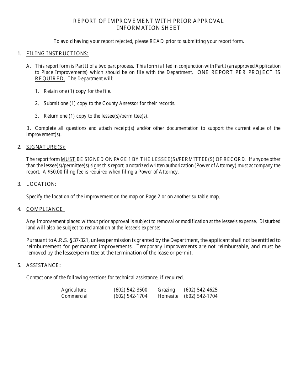 Form 6107 Report of Improvement Placed With Prior Approval - Arizona, Page 1