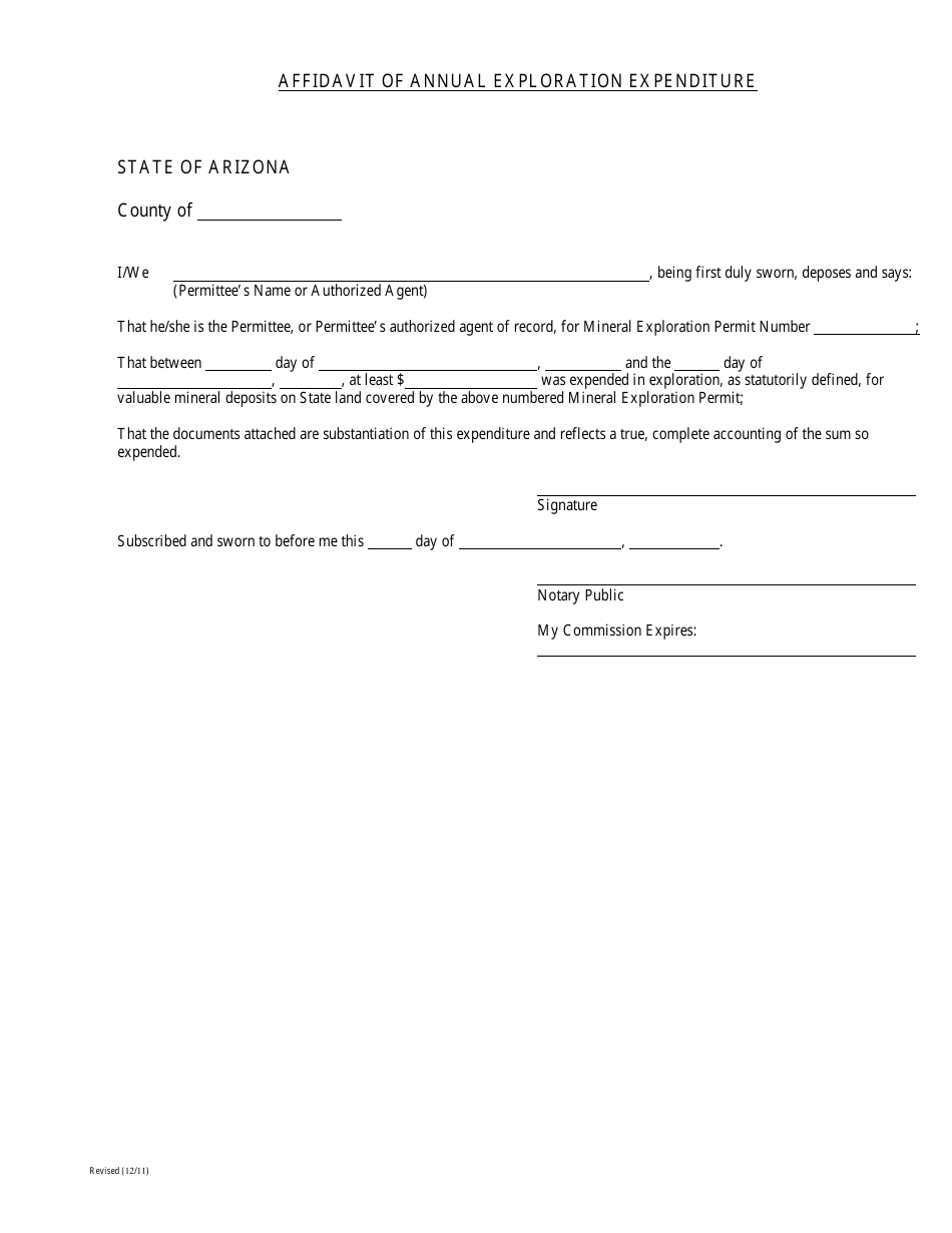 Affidavit of Annual Exploration Expenditure - Arizona, Page 1