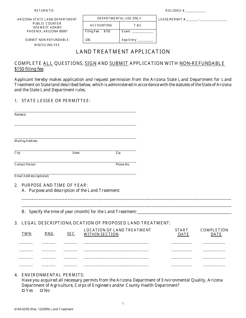 Form 6104 Land Treatment Application - Arizona, Page 3