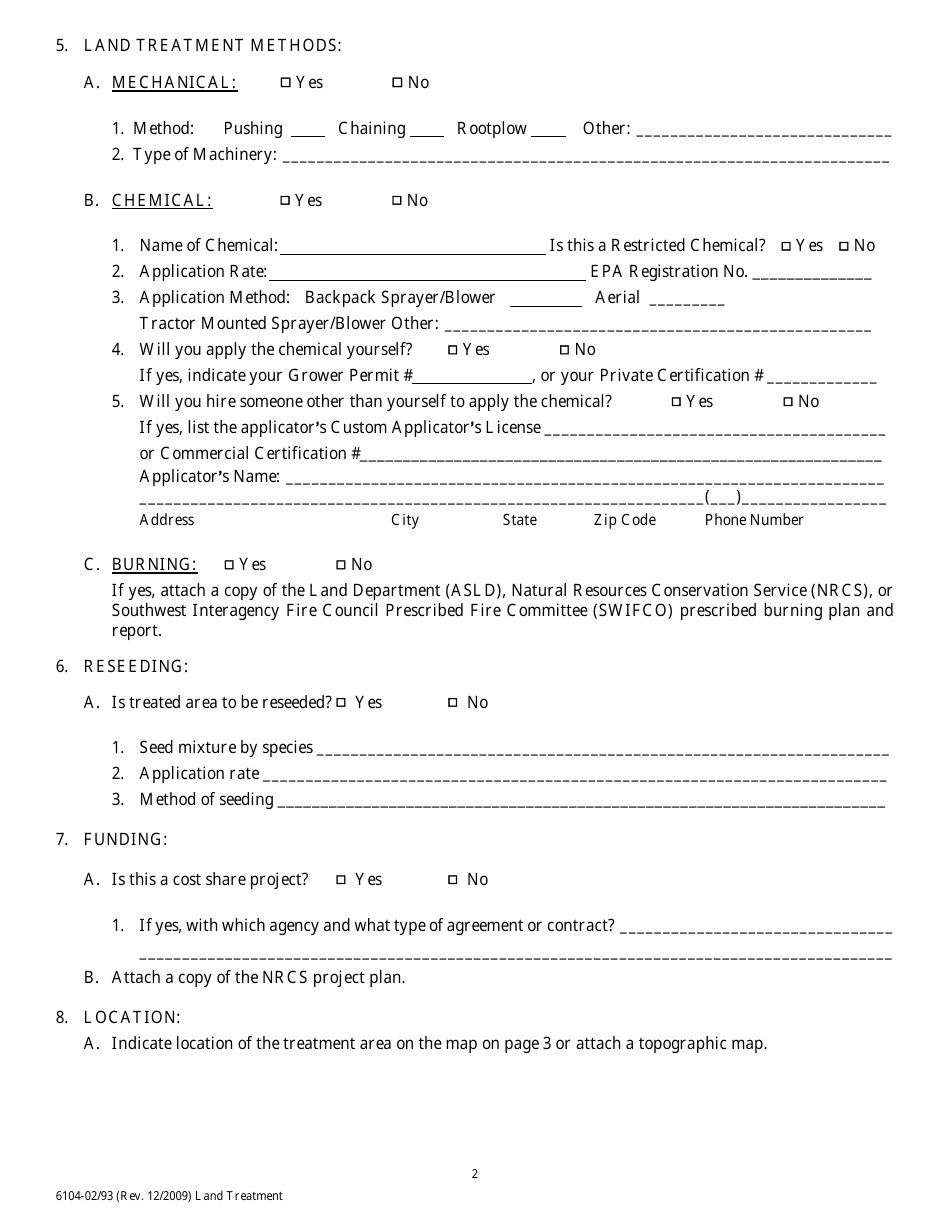 Form 6104 Land Treatment Application - Arizona, Page 4