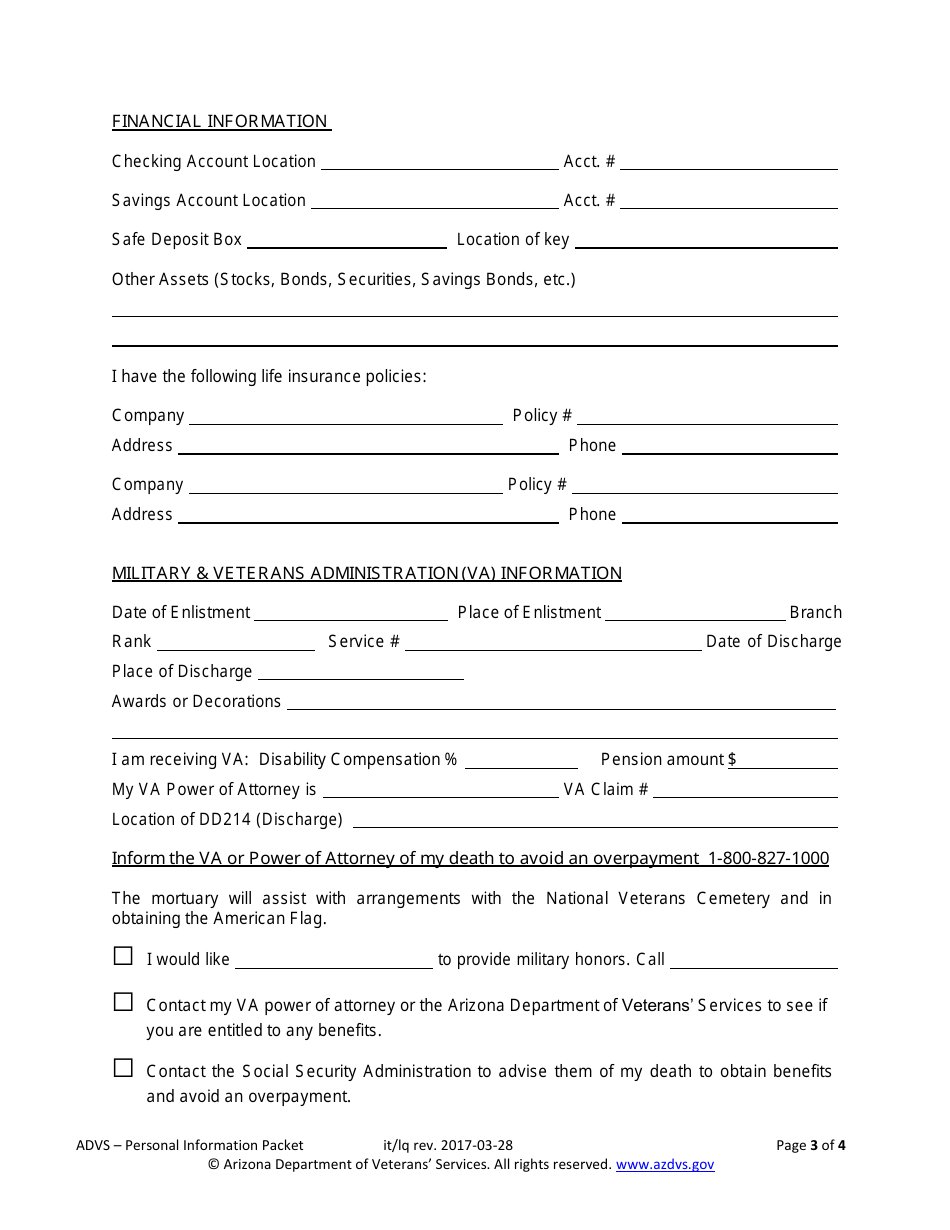 Arizona Personal Information Form - Fill Out, Sign Online and Download ...