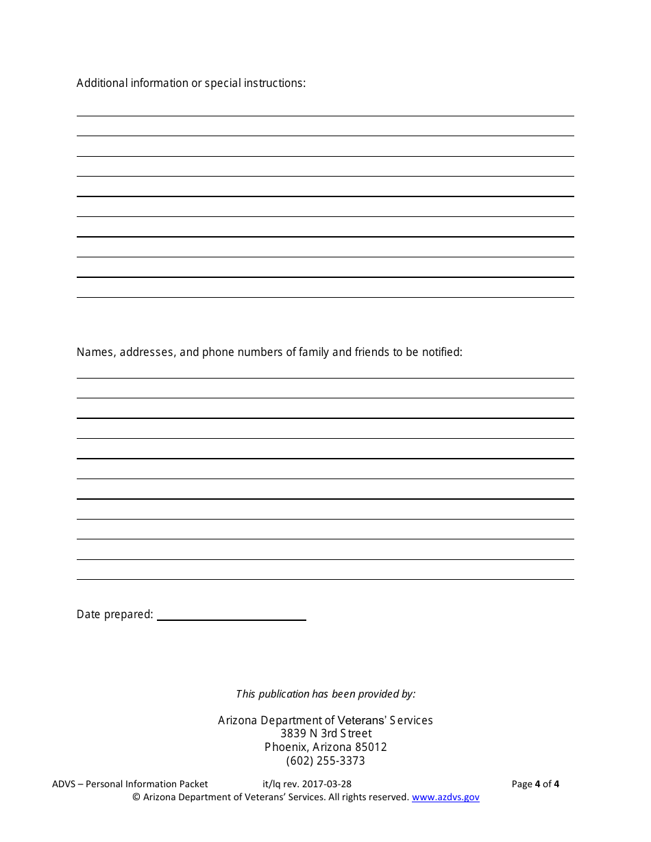 Personal Information Form - Arizona, Page 4