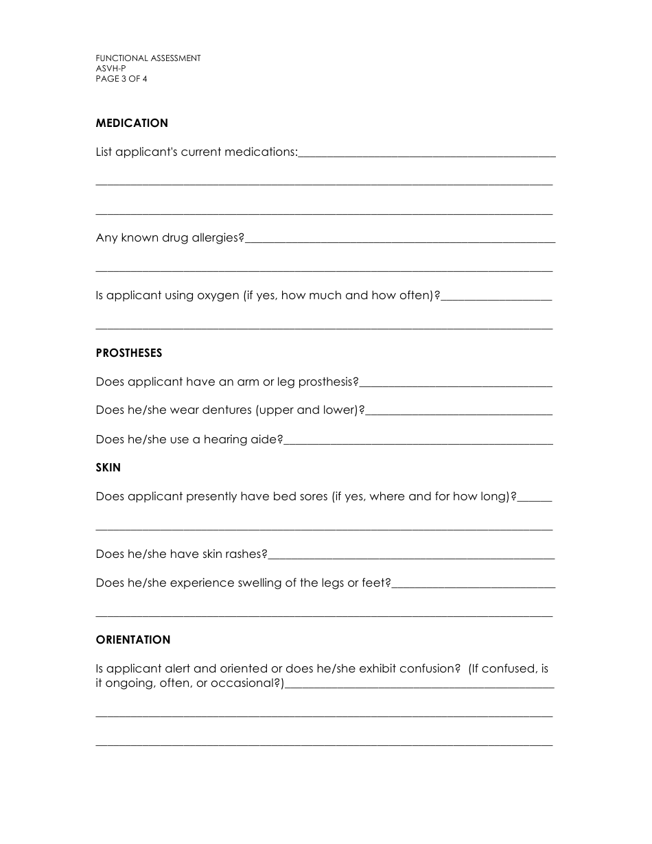Form ASVH-P05-003 Functional Assessment - Arizona, Page 3