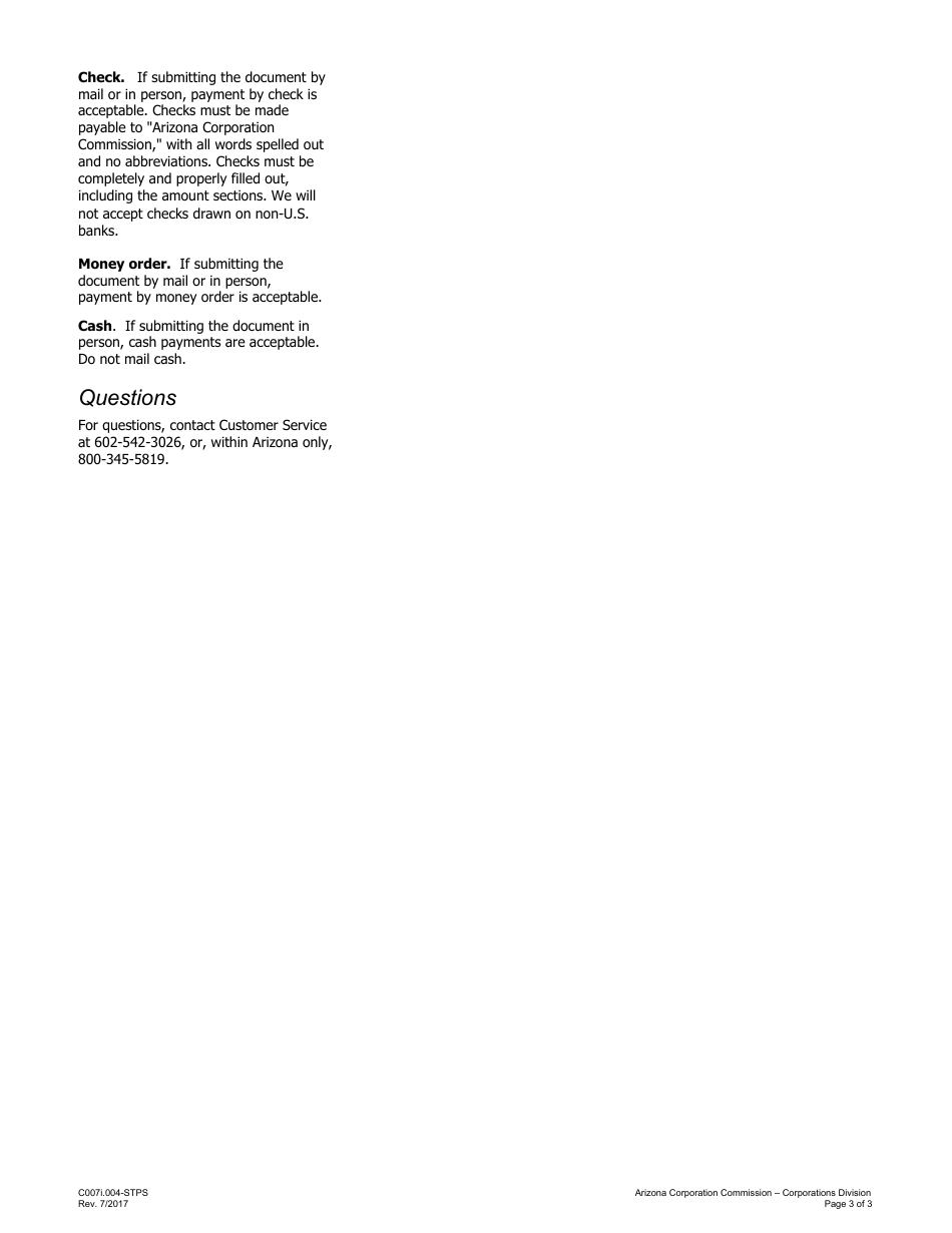 Instructions for Form C007.002 Application to Register Foreign Corporation Name - Arizona, Page 3