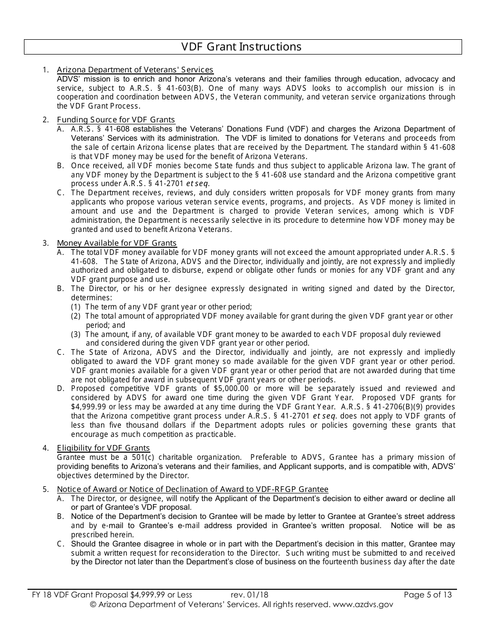 Proposal for Vdf Grant - $4,999.99 or Less - Arizona, Page 5