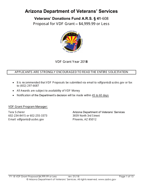 Proposal for Vdf Grant - $4,999.99 or Less - Arizona Download Pdf