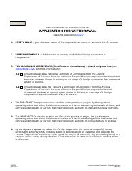 Form C025.002 Application for Withdrawal - Arizona