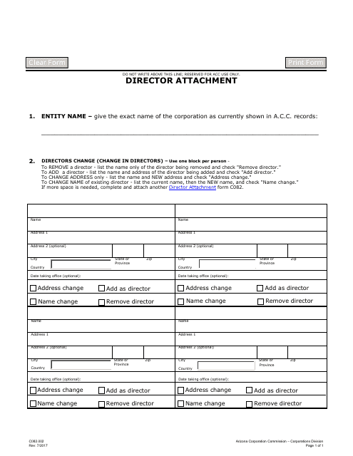 Form C082.002 Director Attachment - Arizona