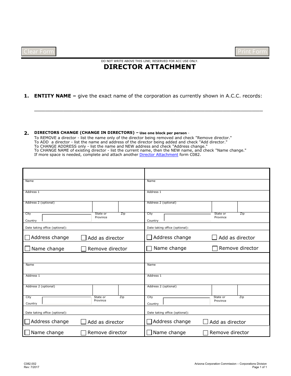 Form C082.002 Director Attachment - Arizona, Page 1