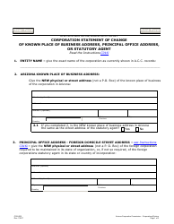 Document preview: Form C016.002 Corporation Statement of Change of Known Place of Business Address, Principal Office Address, or Statutory Agent - Arizona
