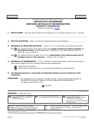 Document preview: Form C013 Certificate Concerning Restated Articles of Incorporation Nonprofit Corporation - Arizona