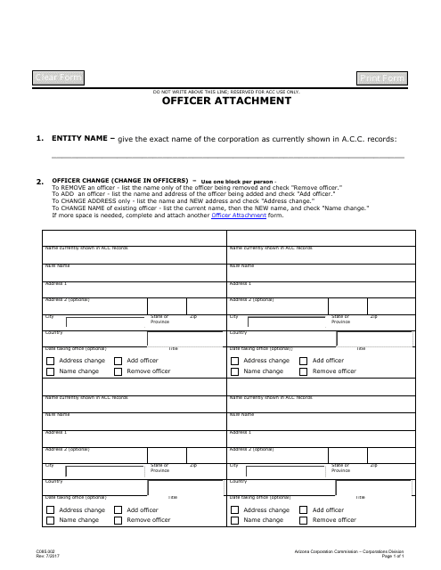 Form C085.002 Officer Attachment - Arizona