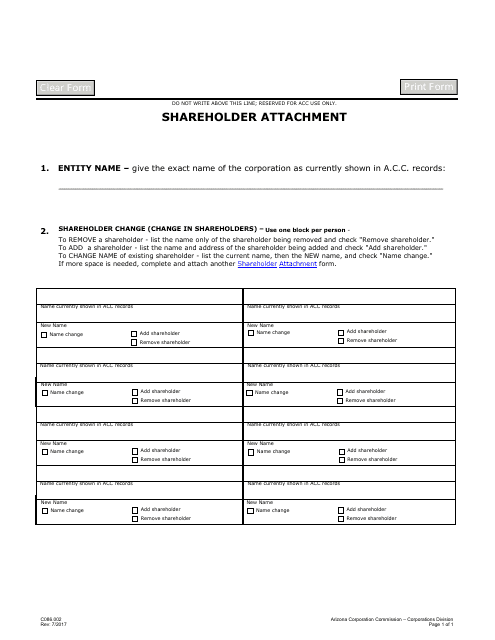 Form C086.002 Shareholder Attachment - Arizona