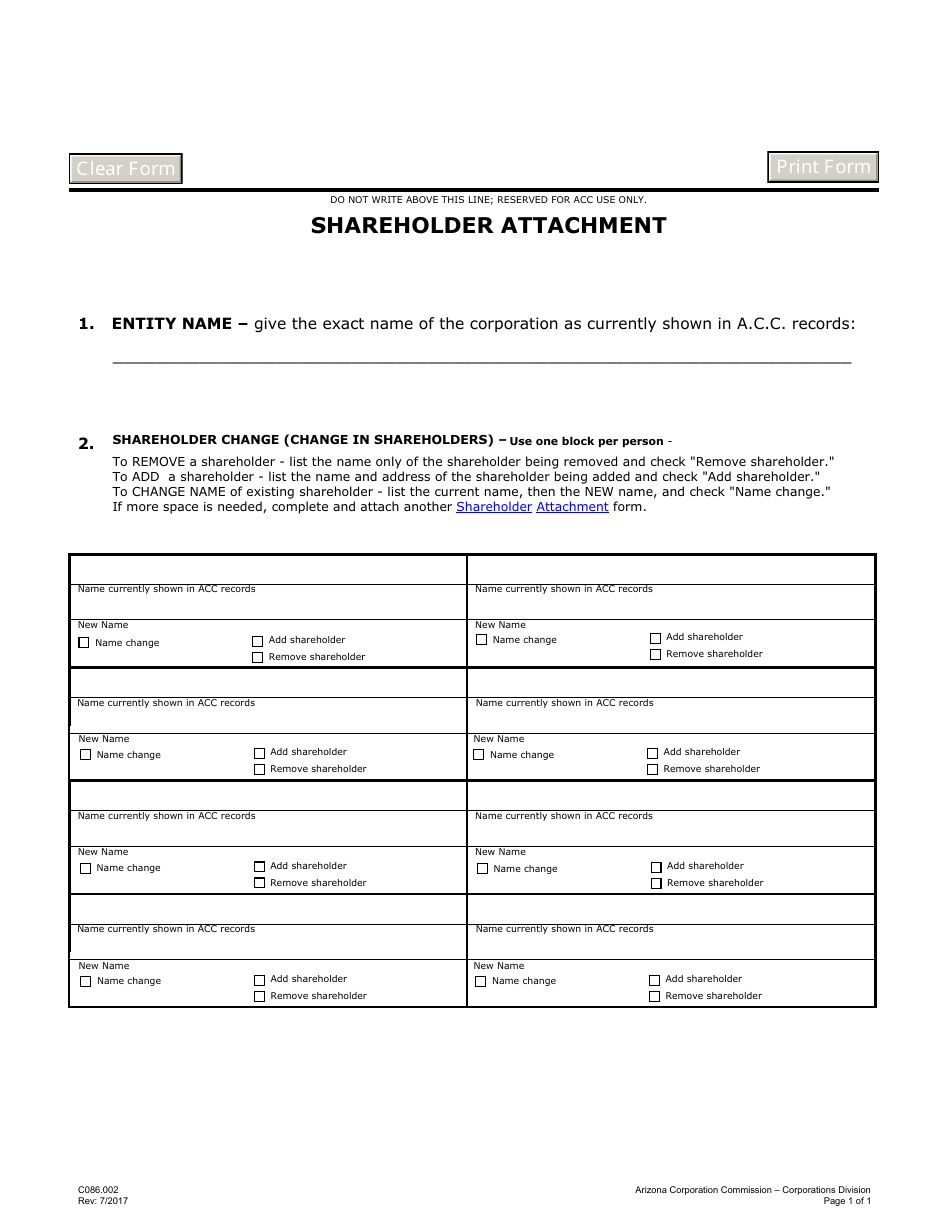 Form C086.002 Shareholder Attachment - Arizona, Page 1