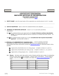 Form C012.002 Certificate Concerning Restated Articles of Incorporation for-Profit Corporation - Arizona