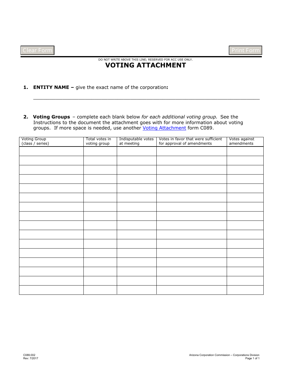 Form C089.002 Voting Attachment - Arizona, Page 1