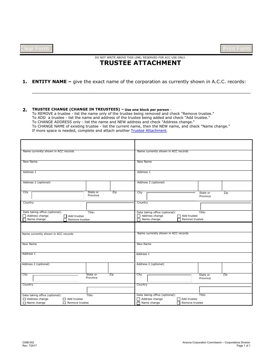 Form C088.002 Trustee Attachment - Arizona, Page 1