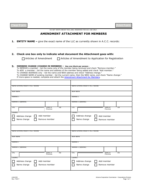 Form L044.002 Amendment Attachment for Members - Arizona