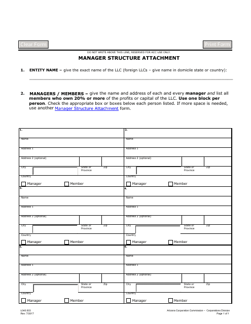Form L040.003 Manager Structure Attachment - Arizona