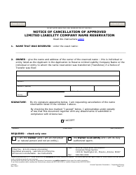 Document preview: Form L003.002 Notice of Cancellation of Approved Limited Liability Company Name Reservation - Arizona