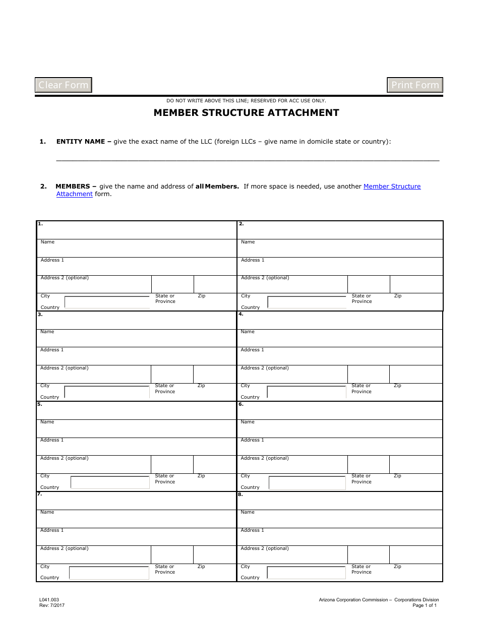 Form L041.003 Member Structure Attachment - Arizona, Page 1