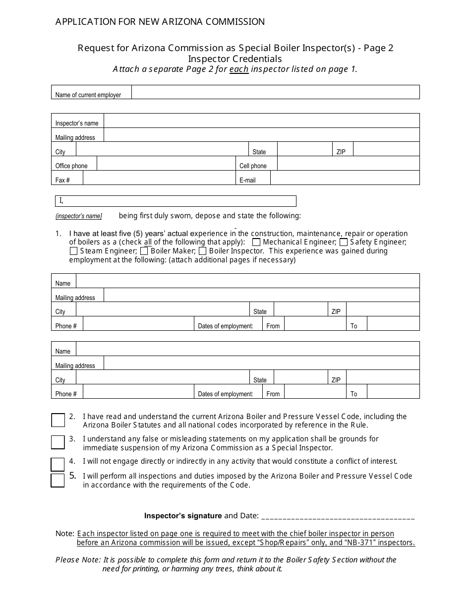 Special Inspector Application Form - Arizona, Page 2