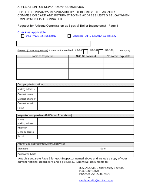 Special Inspector Application Form - Arizona Download Pdf