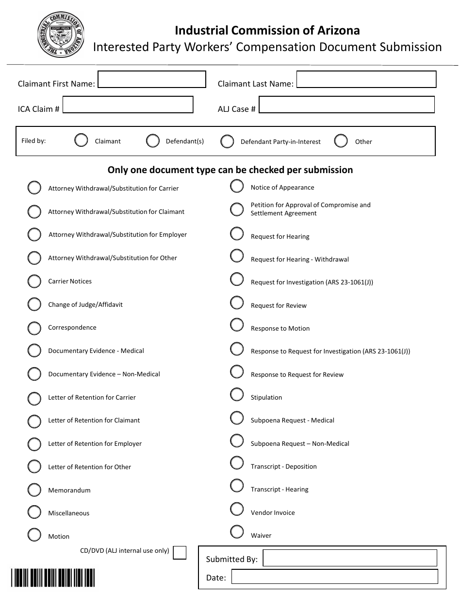 Interested Party Workers Compensation Document Submission Form - Arizona, Page 1
