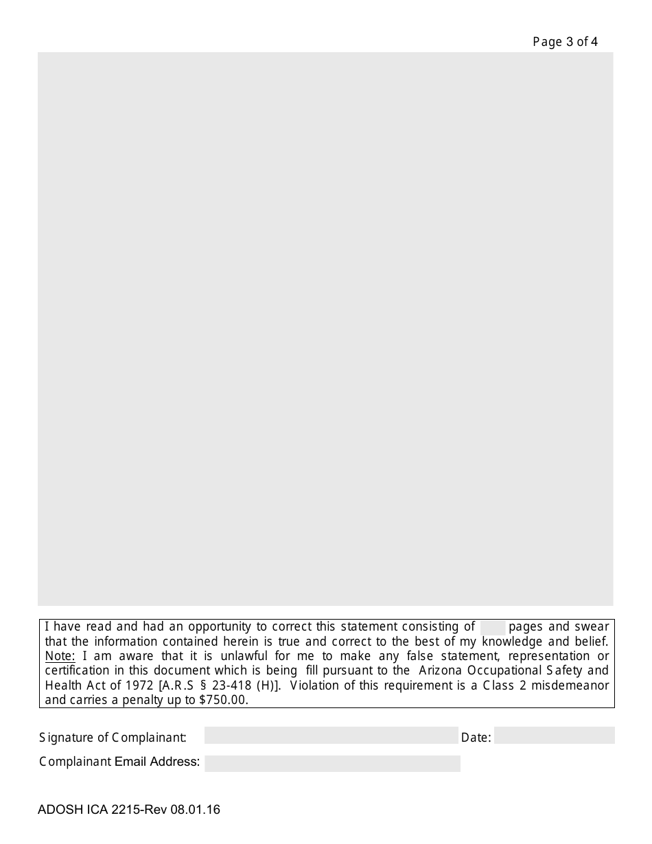 Form ADOSH ICA2215 Discrimination Statement - Arizona, Page 3
