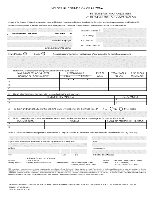 Form Claims ICA0529 Petition for Rearrangement or Readjustment of Compensation - Arizona