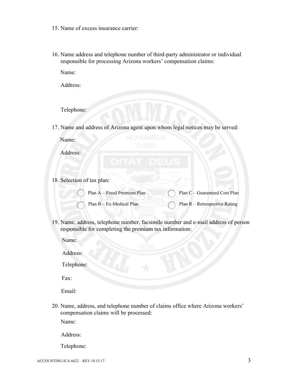 Form Accounting ICA6622 Initial Application for Authority to Self-insure - Arizona, Page 3