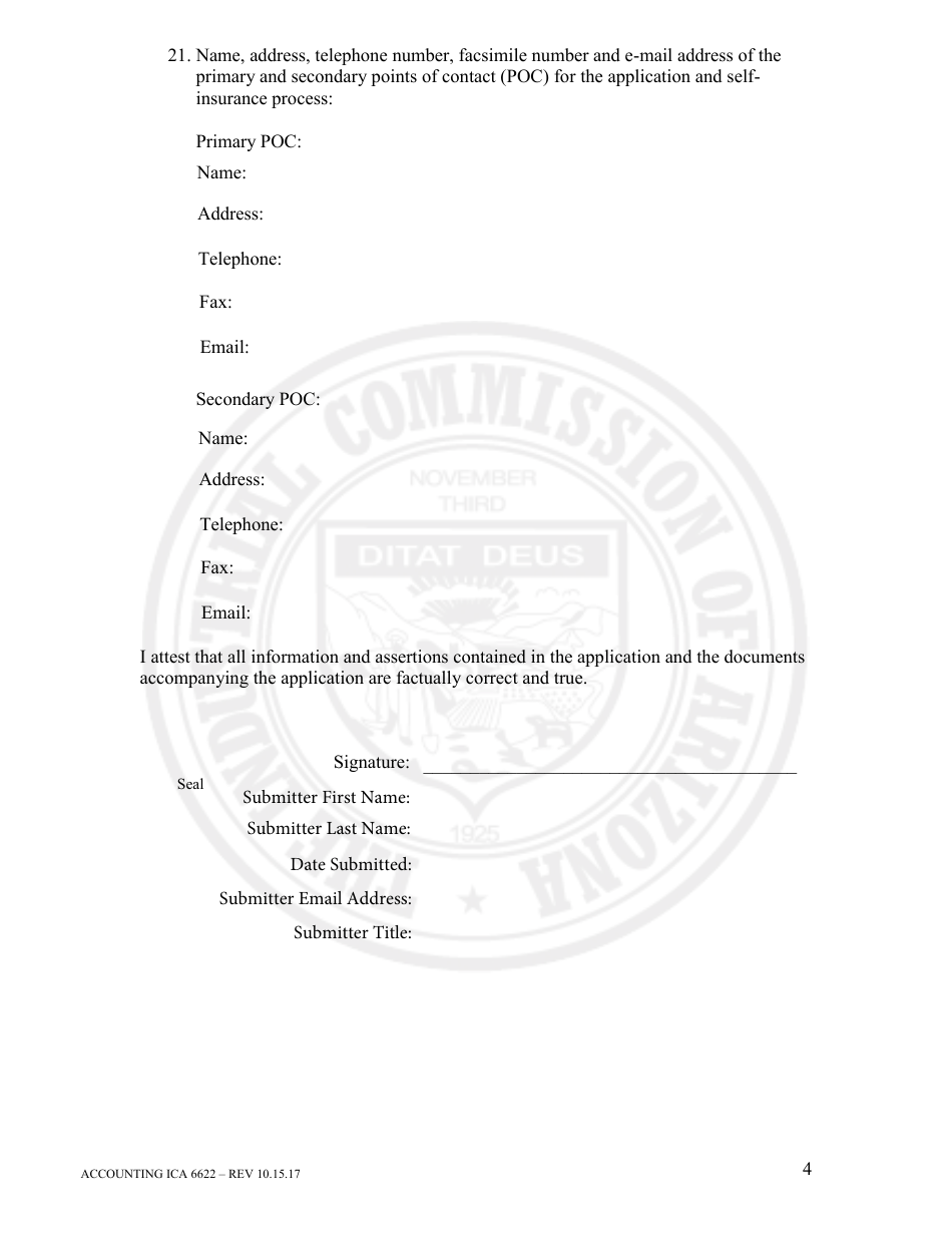 Form Accounting ICA6622 Initial Application for Authority to Self-insure - Arizona, Page 4