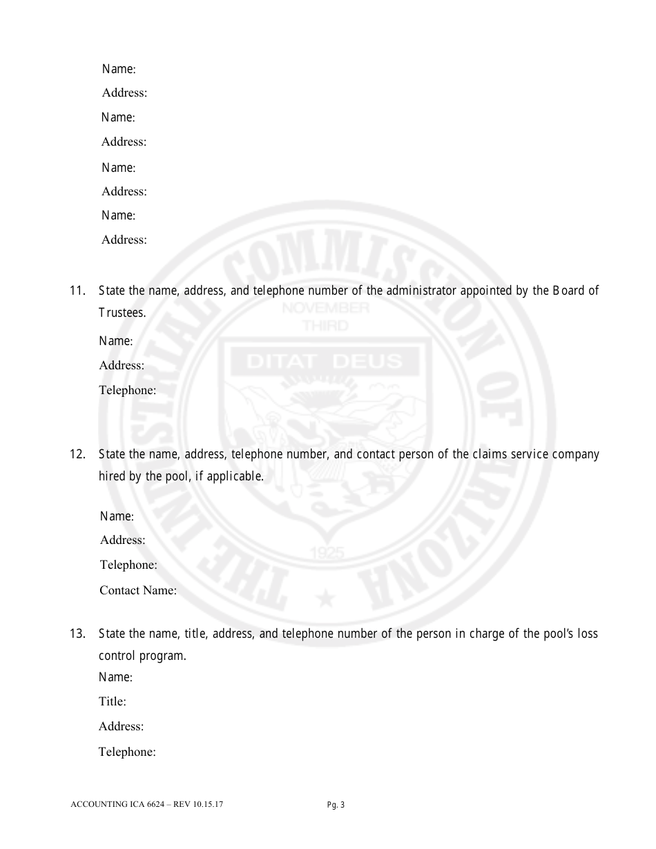 Form Accounting ICA6624 Initial Application for Authority to Self-insure Under a.r.s. 23-961.01 - Arizona, Page 3