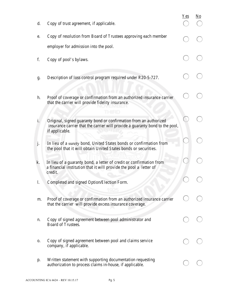 Form Accounting ICA6624 Initial Application for Authority to Self-insure Under a.r.s. 23-961.01 - Arizona, Page 5