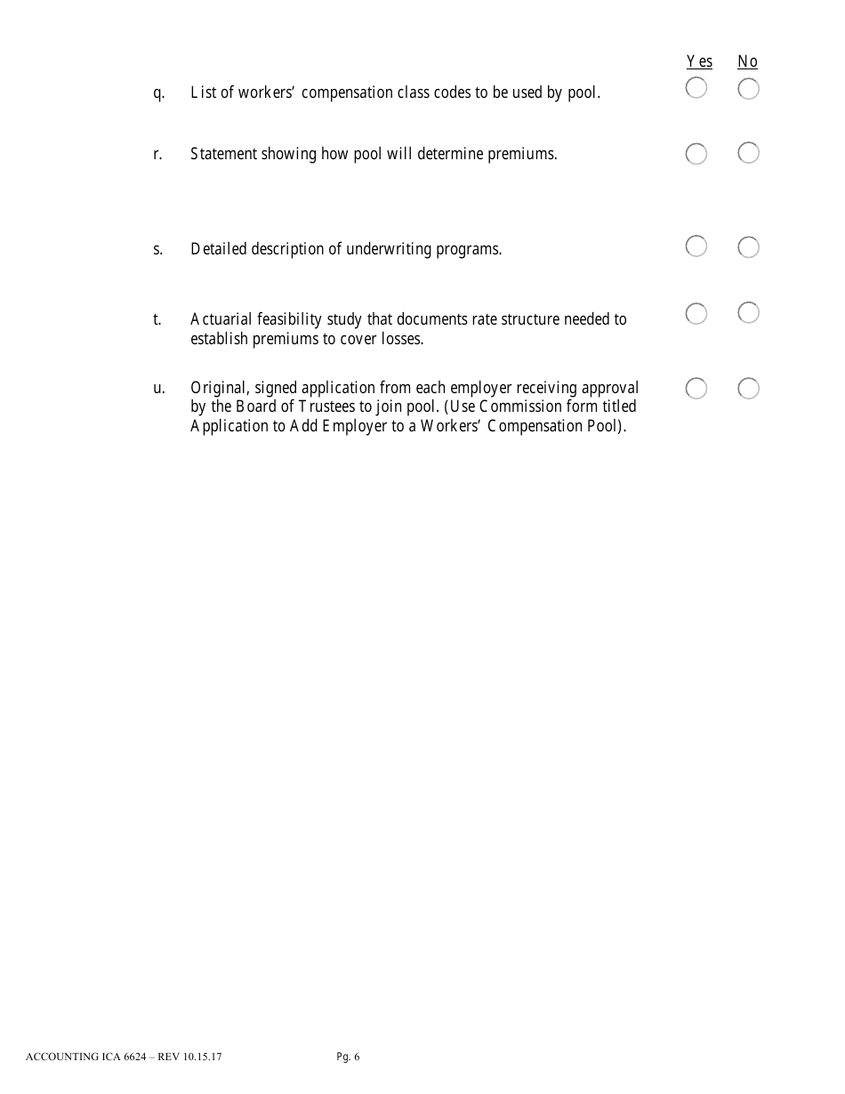Form Accounting ICA6624 Initial Application for Authority to Self-insure Under a.r.s. 23-961.01 - Arizona, Page 6