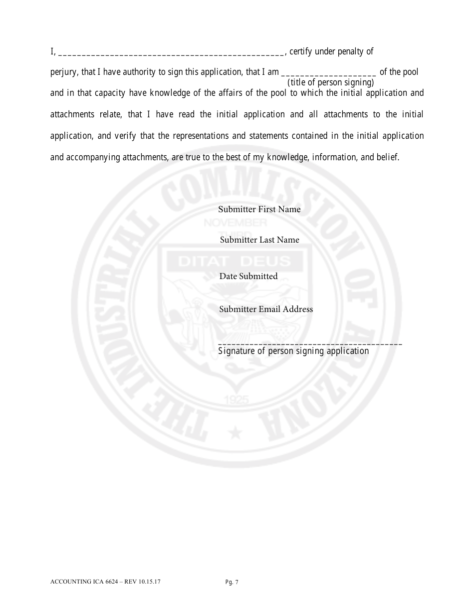 Form Accounting ICA6624 Initial Application for Authority to Self-insure Under a.r.s. 23-961.01 - Arizona, Page 7