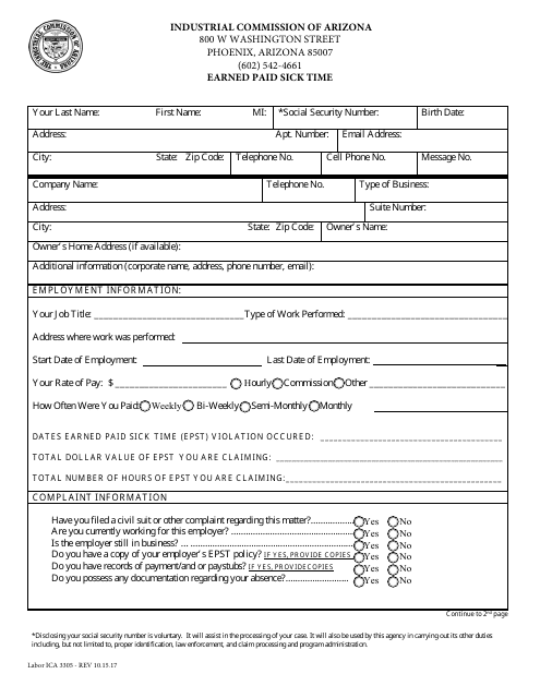 Form Labor ICA3305  Printable Pdf