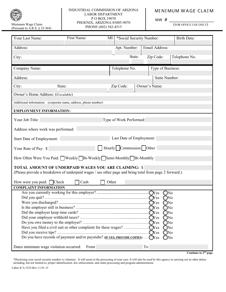 Form Labor ICA3325 Fill Out, Sign Online and Download Fillable PDF
