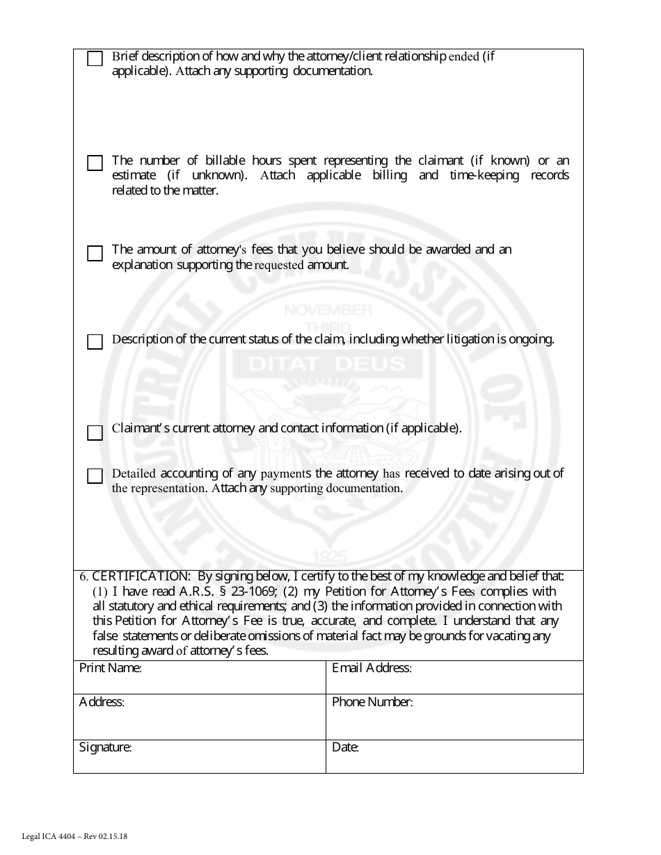 Form Legal ICA4404 Petition for Attorneys Fees Pursuant to a.r.s. 23-1069 - Arizona, Page 2